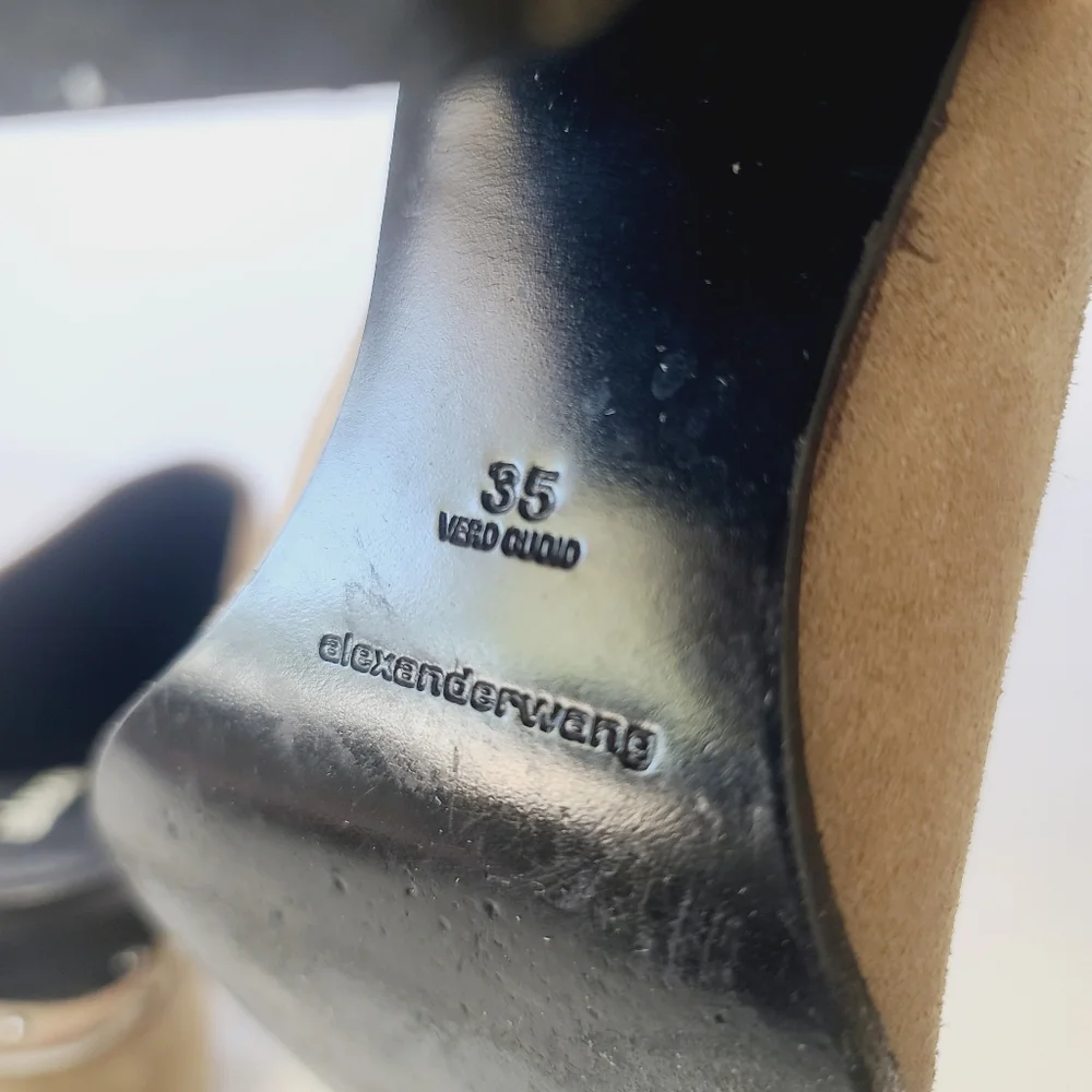 Alexander Wang Su Calf Taupe Suede Pointed Toe Mule with Silver Cap Heel Size 36 - Picture 8 of 8